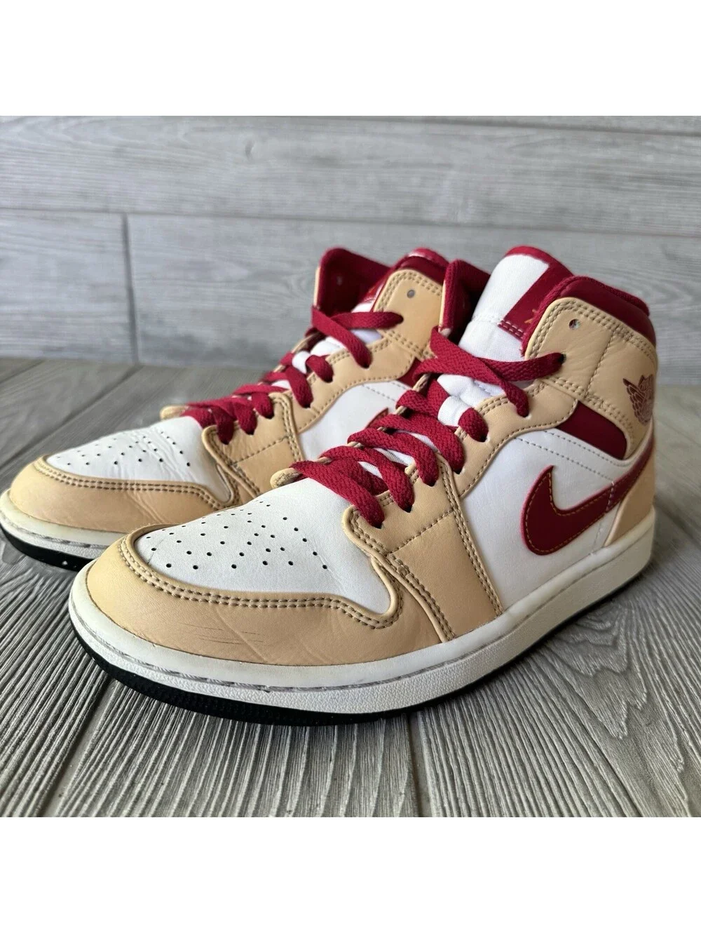 Nike Air Jordan 1 Mid Sail Red Tan Men’s Sneakers Size 7.5 Style 554724-201